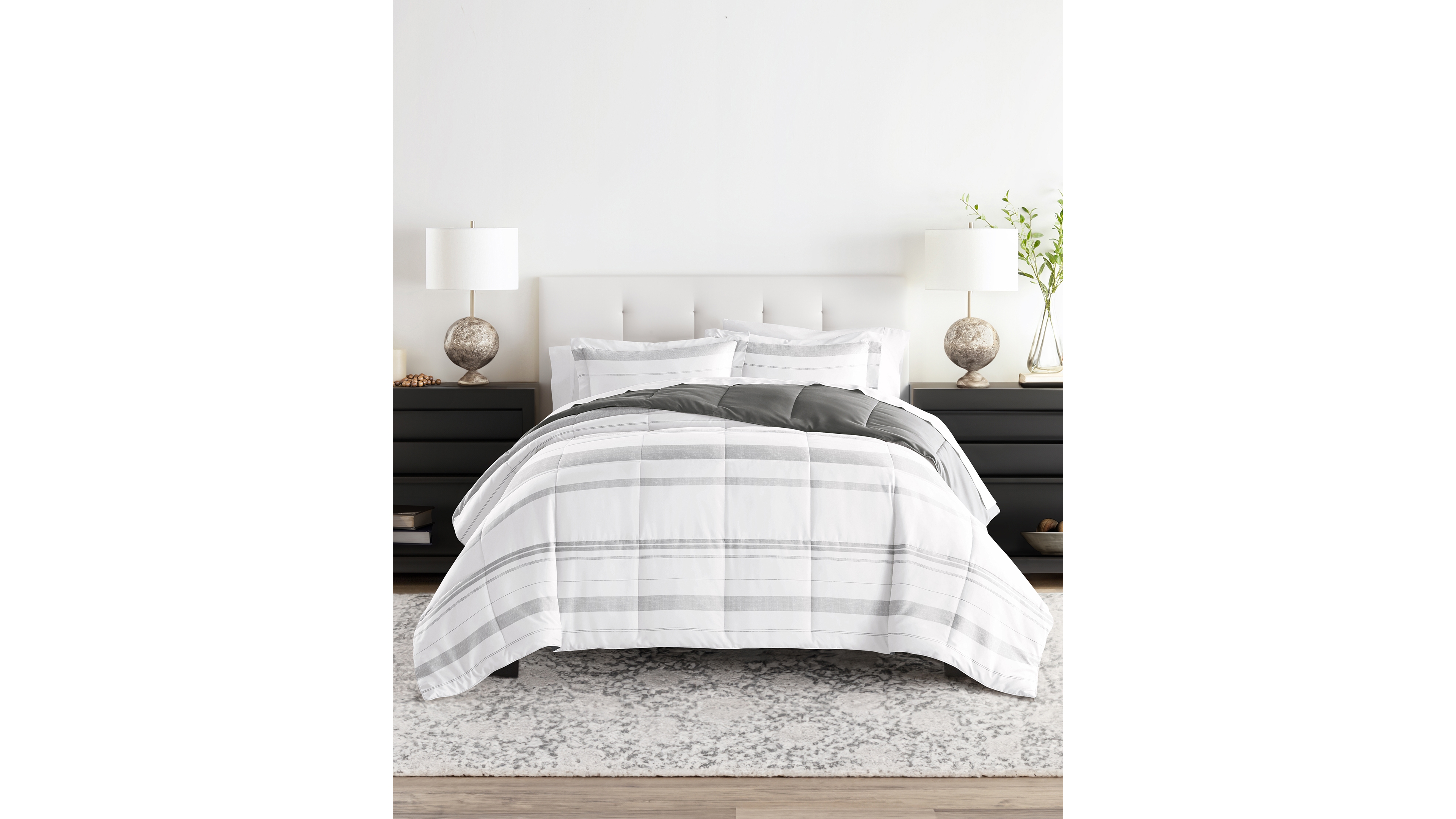 ienjoy Home Stitched Stripe 3-Piece Comforter Set, King/California King