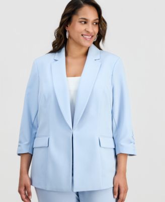 Plus Size Kiss-Front 3/4-Sleeve Blazer, Macy's Exclusive