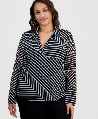 Plus Size Johnny-Collar Top