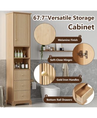 67.7 Inch Tall Freestanding Bathroom Cabinet with Door Adjustable Shelf and 3 Drawers