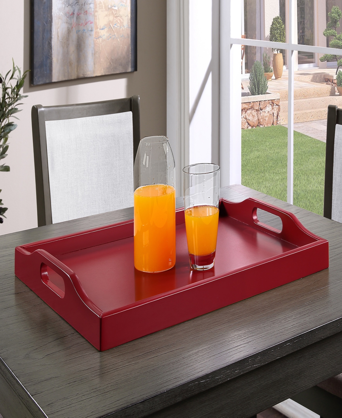 Convenience Concepts 22" Rubberwood Designs2go Multifunctional Serving Tray In Red