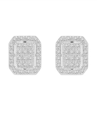 Diamond Octagon Halo Cluster Earrings (1/3 ct. t.w.) in Sterling Silver, Exclusive