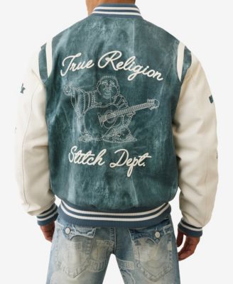 Men's Denim Print Retro Varsity Jacket