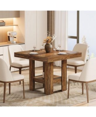 31.5" Square Dining Table for 4, Small Kitchen Table with Shelf Storage, Brown