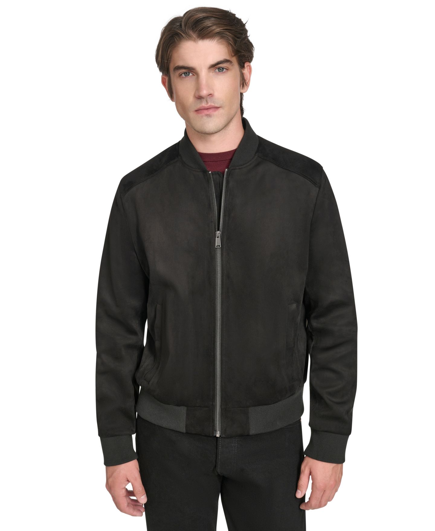 Мужская куртка Cole Haan Faux Suede Bomber, цвет: Чёрный — фото 1
