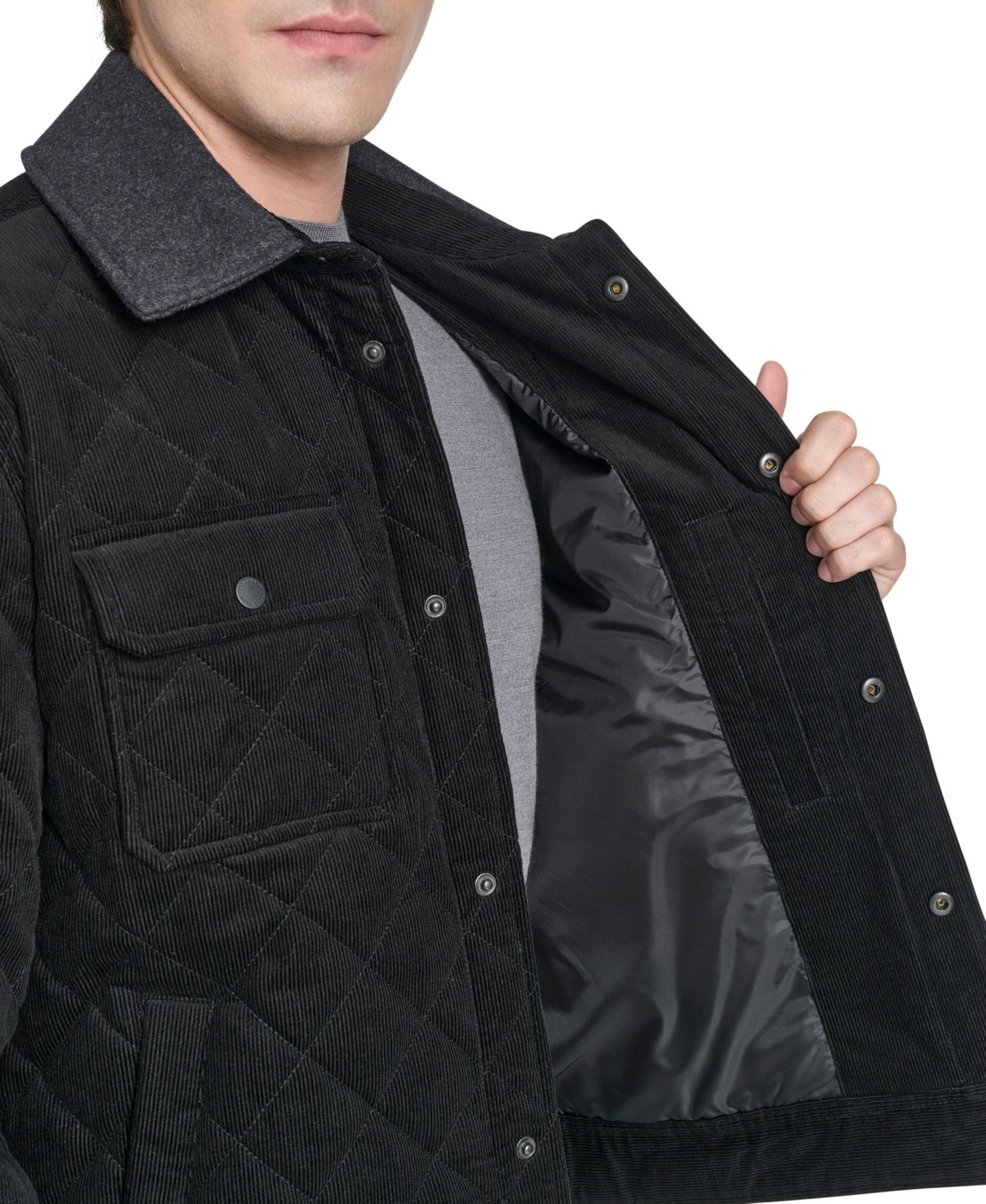 Мужская куртка Cole Haan Collared Quilted Button-Front, цвет: Чёрный — фото 5