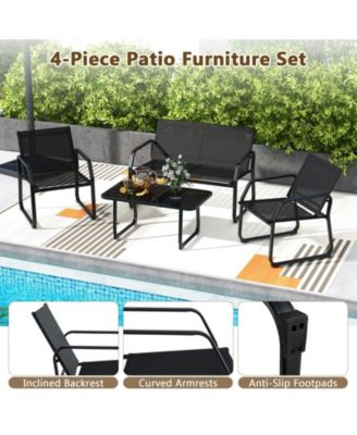 4 Pieces Patio Conversation Set with Breathable Fabric Seat