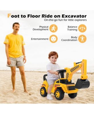 Kids Ride-On Excavator Toy with Adjustable Shovel and Realistic Controls - Yellow