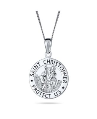 Set of 2 Saint Christopher and Saint Theresa Medal Round Medallion Pendant Necklace Sterling Silver
