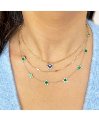 Women's Malachite Star Station Necklace 14K Gold