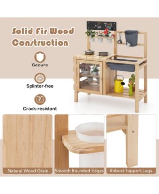 Outdoor Wooden Mud Kitchen Playset with Sink and Plant Observation Area - Natural