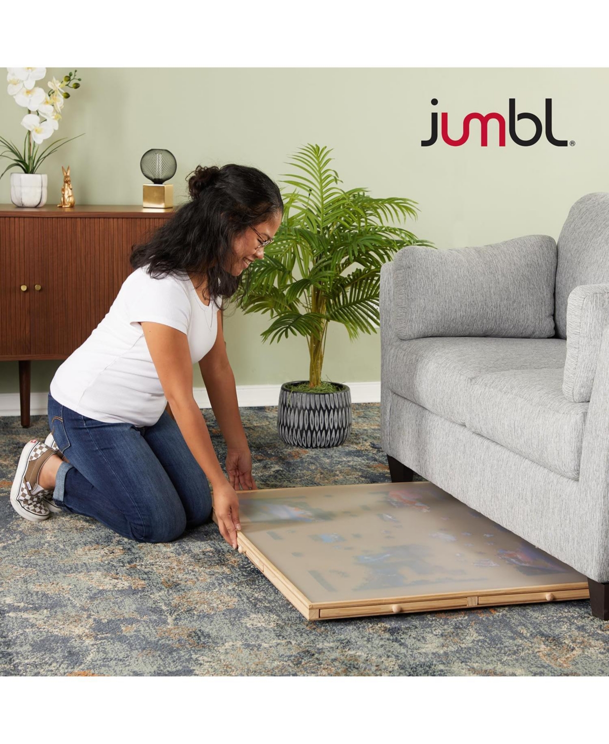 Jumbl 2000-Piece Puzzle Board with Drawers, Lazy Susan & Cover - Rotating Wooden Jigsaw Puzzle Table