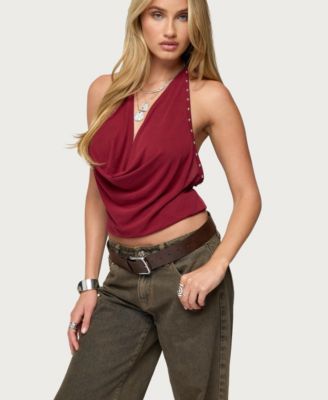 Women's Irina Stud Cowl Neck Halter Top