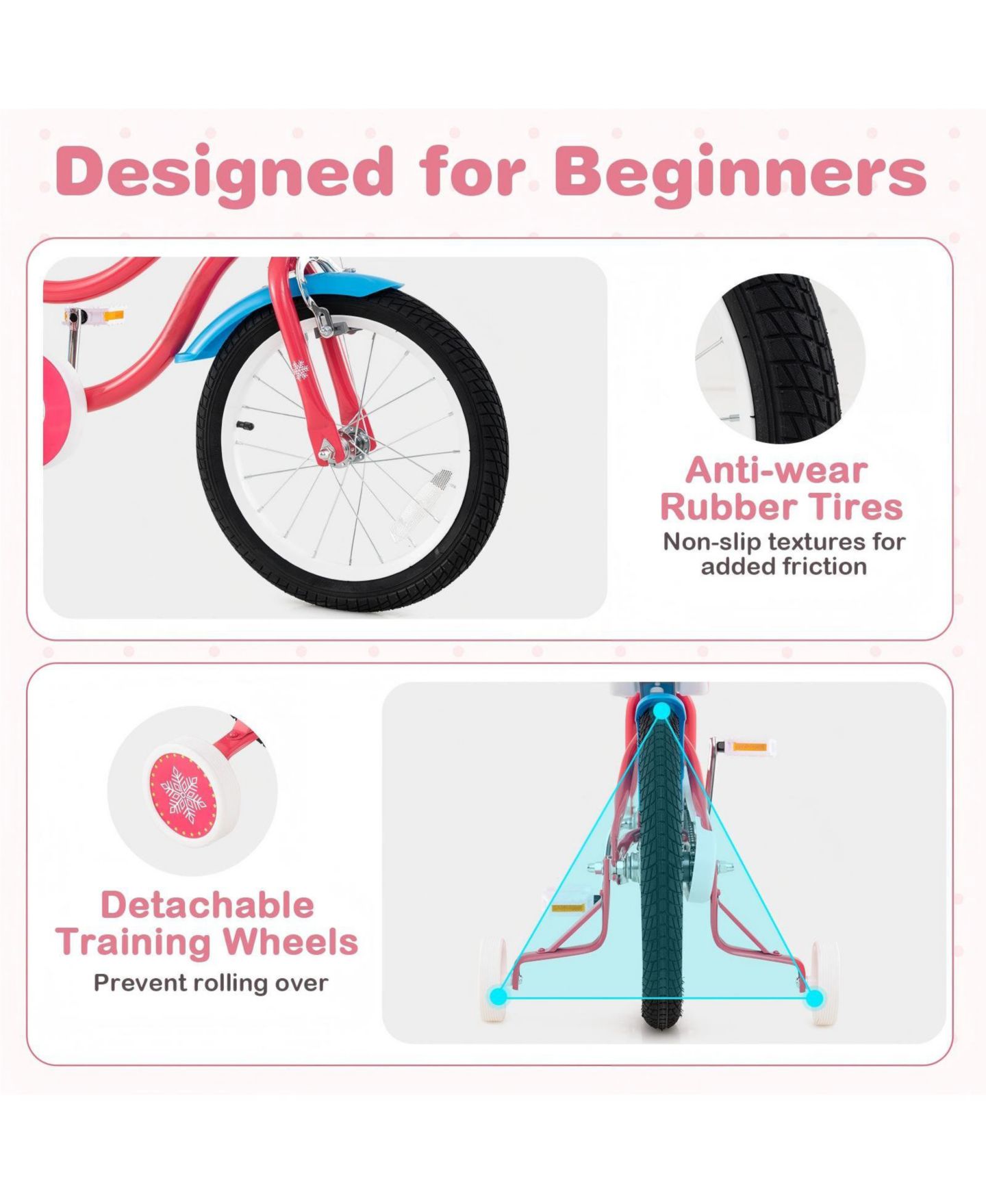 Детская игрушка HONGGE 16-Inch Girls Bike with Training Wheels and Doll Seat, Ages 4–7, цвет: Розовый — фото 5