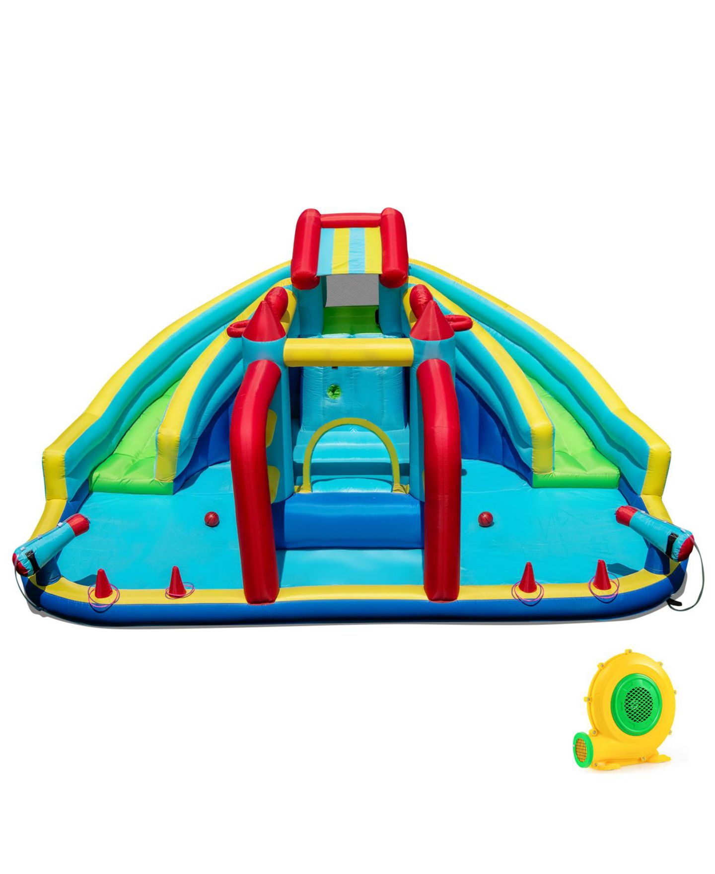 Детская игрушка HONGGE Inflatable Double Water Slide Park with Obstacle Course, 680W Blower, Ages 3+, цвет: Colorful — фото 1