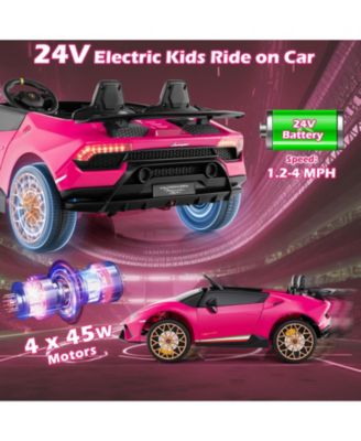 24V Licensed Lamborghini 2-Seater Ride-On Car with Music, Lights, and Remote - Pink