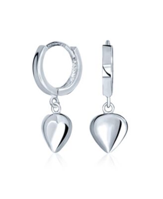 Heart Tag Charm Stretch Bracelet & Dangle Huggie Hoop Earrings Jewelry Set Sterling Silver
