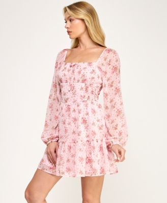 Juniors' Square Neck Smocked Inset Waist Dress