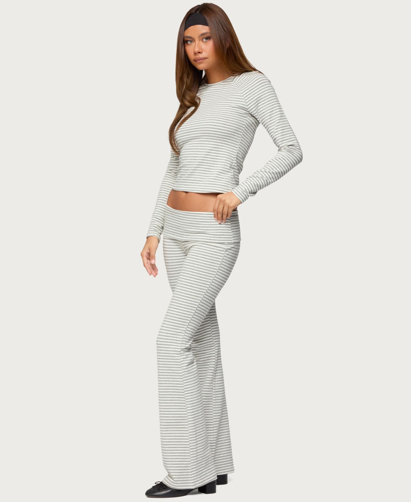 Женская футболка Edikted Kaeli Stripey Long Sleeve, цвет: Серый белый — фото 3