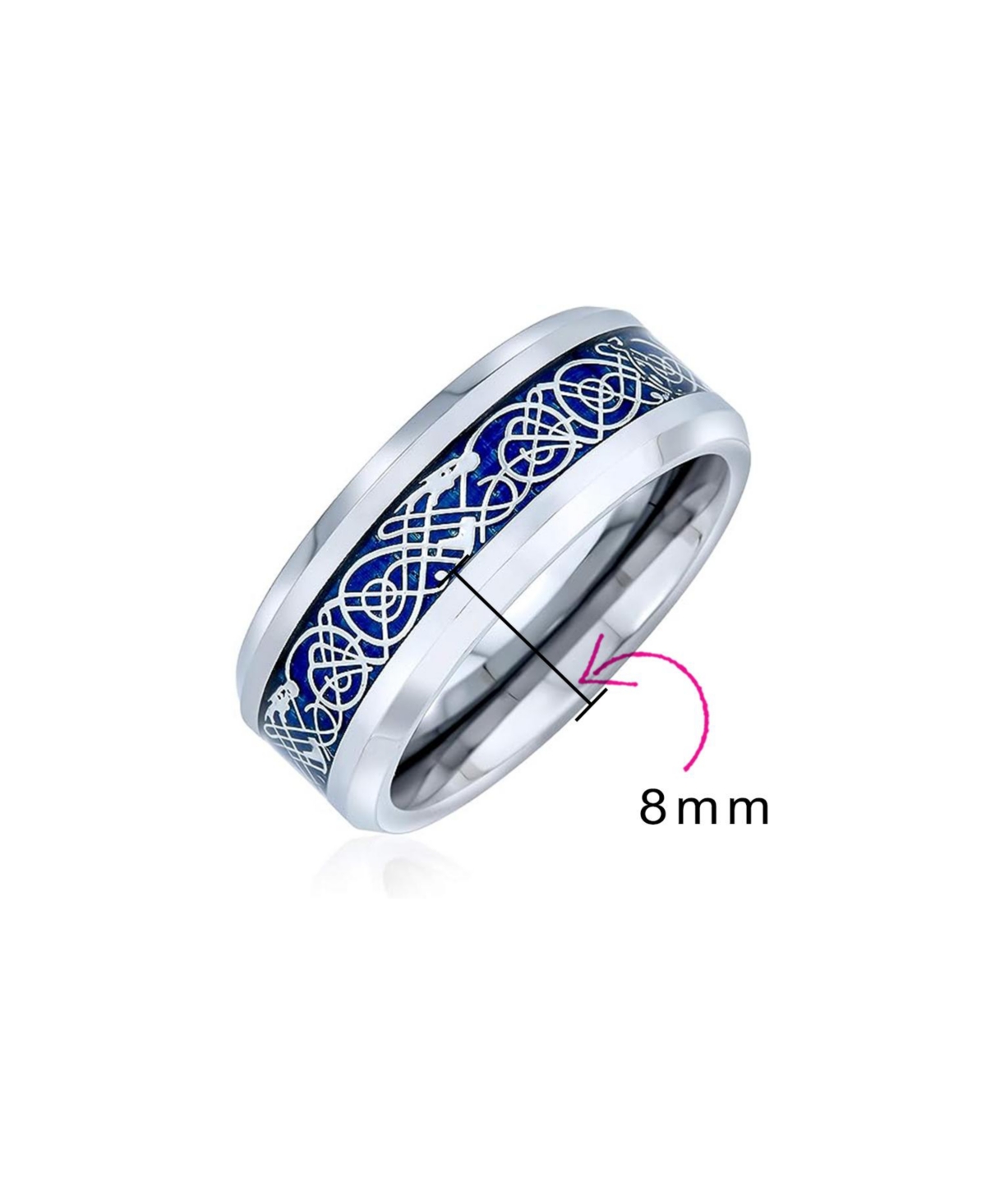 Bling Jewelry Two-Tone Celtic Dragon Knot Carbon Fiber Inlay Band Ring 8MM Titanium