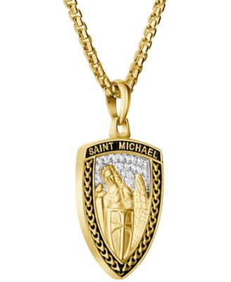 Men's Gold Plated Saint Michael Pendant Necklace