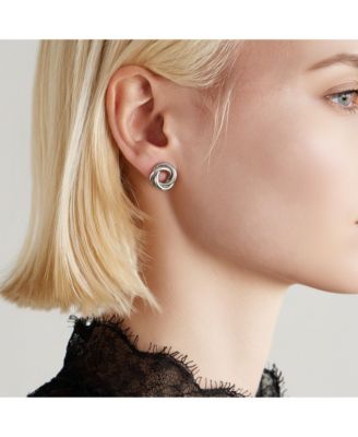 Stainless Steel Knot Stud Earrings in Polished Silver-Tone Finish