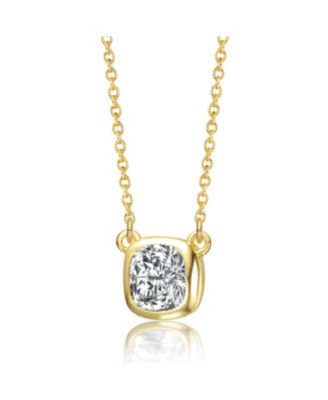 Sterling Silver 14K Gold Plated with Bezel Set Clear Cubic Zirconia Solitaire Necklace