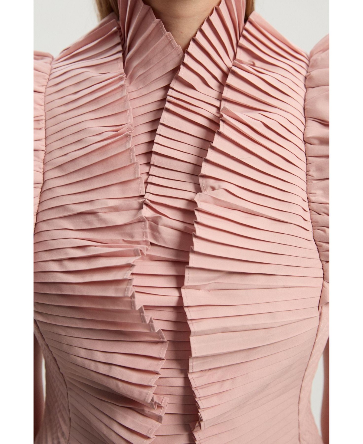 Karen Millen Women's Pleated Ruffle Sleeve Woven Midi Dress