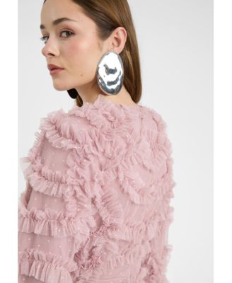 Women's Modest Ruffle Dress Maxi With Self Print Mesh