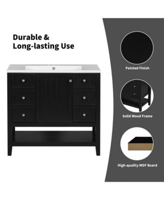36 Inch Bathroom Vanity without Sink Black Cabinet Base Only One Cabinet and Three Drawers Freestanding Storage Organizer