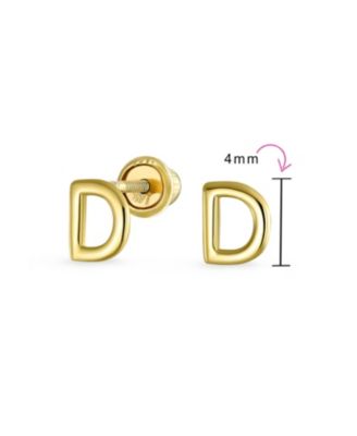 Tiny Initial Letter Stud Earrings in Real 14K Yellow Gold Screw Back