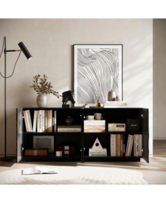 Buffet Cabinet with Storage, 4 Doors Modern Accent Sideboard, 59" Wide (Black)
