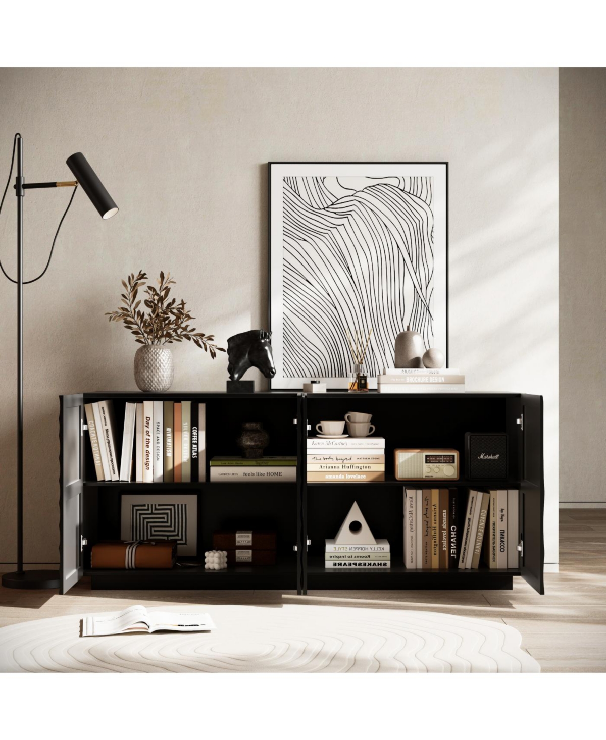 Streamdale Furniture Buffet Cabinet with Storage, 4 Doors Modern Accent Sideboard, 59" Wide (Black)