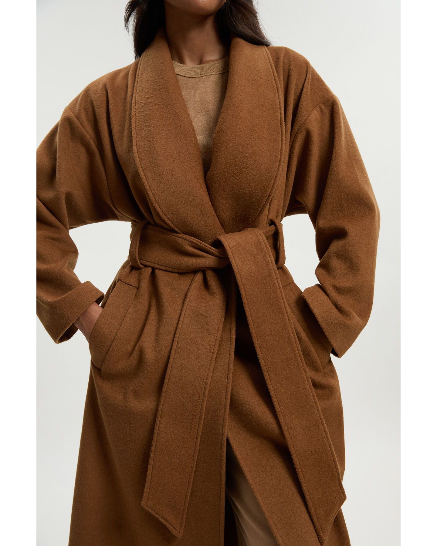Женское пальто Karen Millen Brushed Wool Wrap Tailored Maxi, цвет: Верблюжий — фото 4