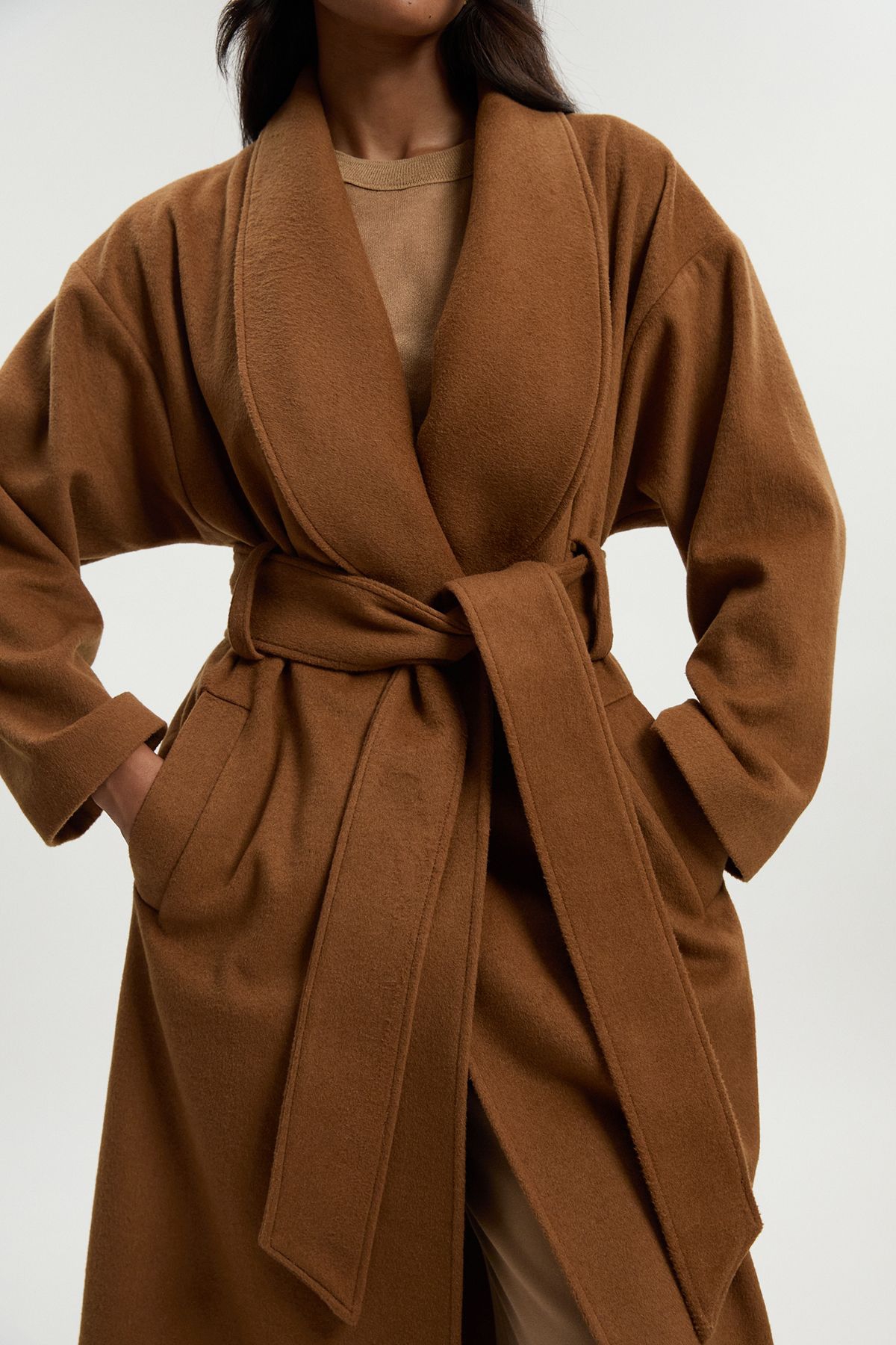 Karen Millen Women's Brushed Wool Wrap Tailored Maxi Coat