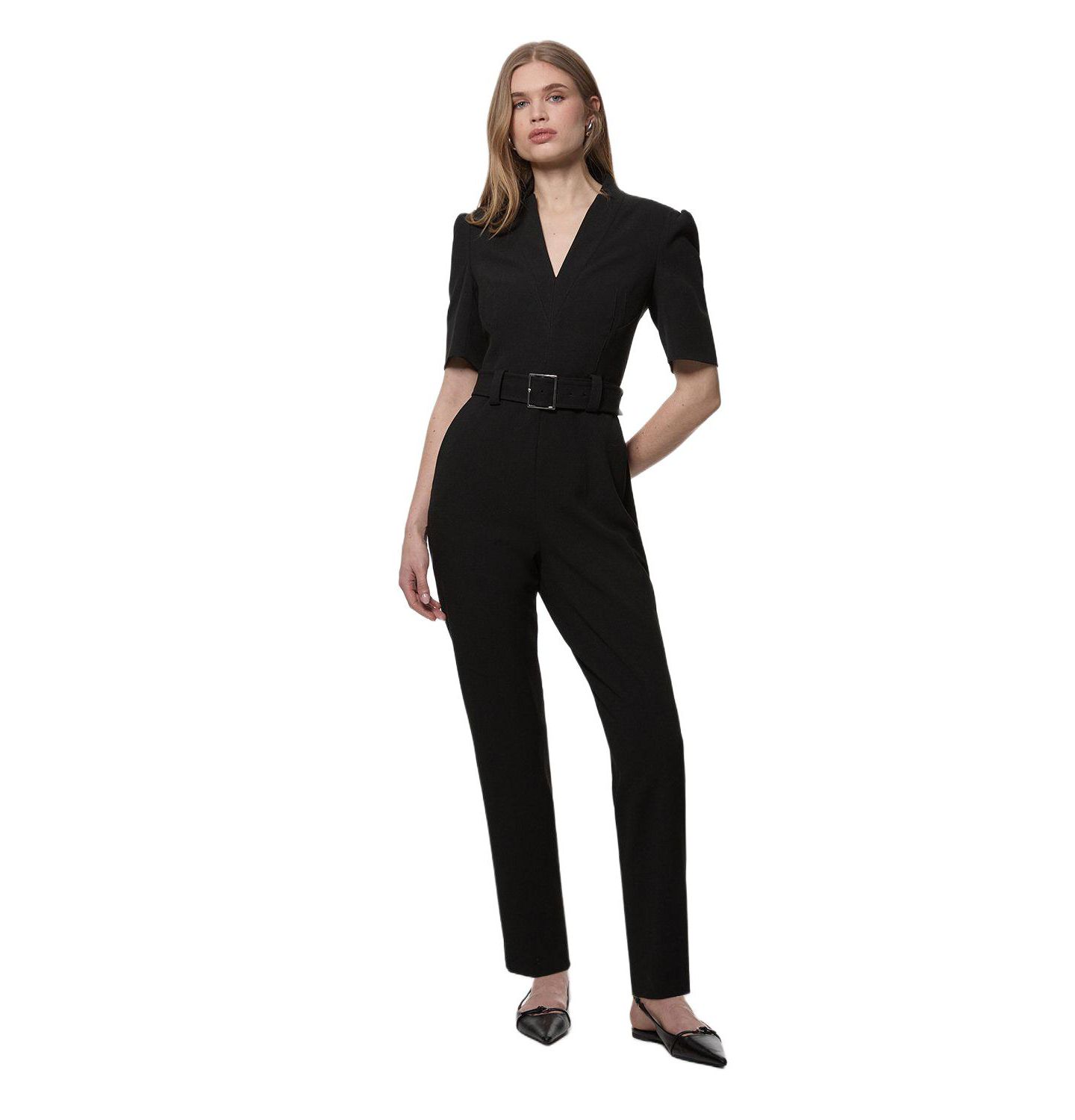 Женский комбинезон Karen Millen Crepe Belted Jumpsuit, цвет: Чёрный — фото 1