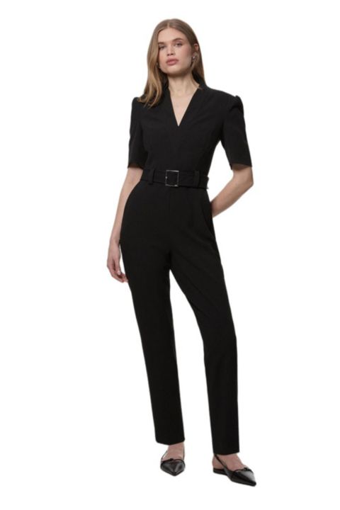 Женский комбинезон Karen Millen Crepe Belted Jumpsuit, цвет: Чёрный