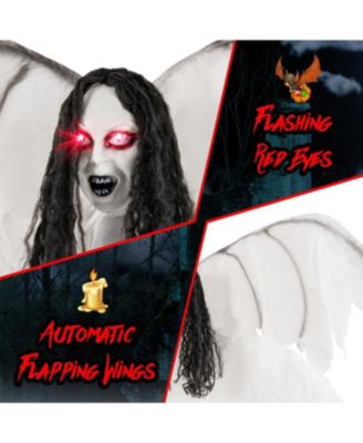 6.6 ft Halloween Animatronic Standing Angel with Sound-Activated Light-up Eyes and Flapping Wings