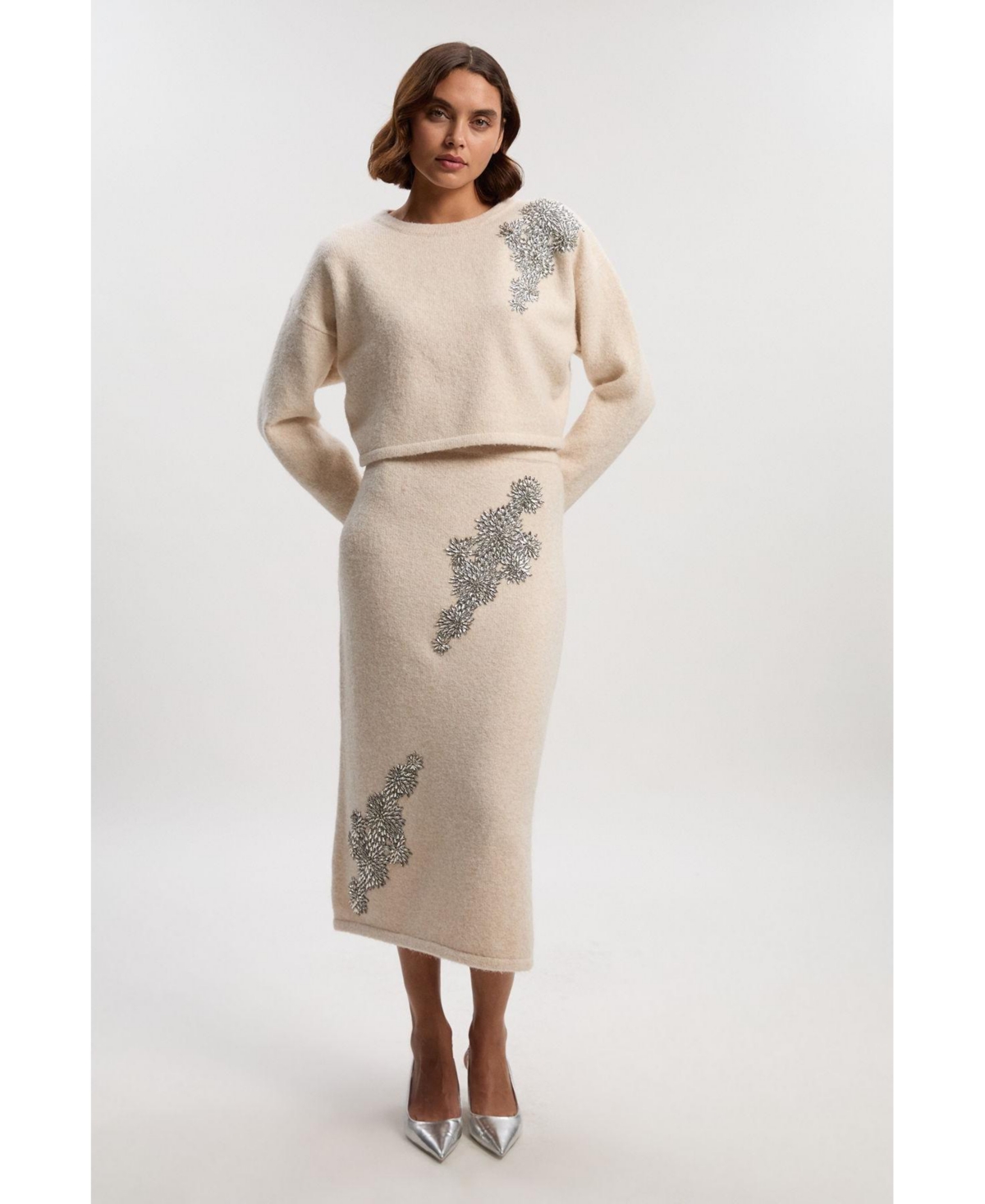 Karen Millen Women's Wool Embellished Crew Neck Jumper