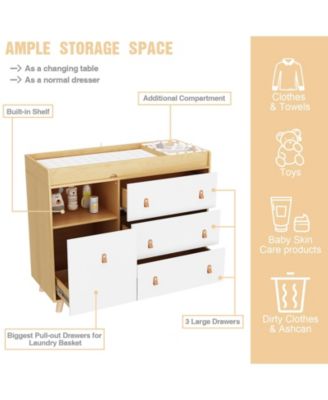 Diaper table with three drawers, baby changing station with multiple storage compartments