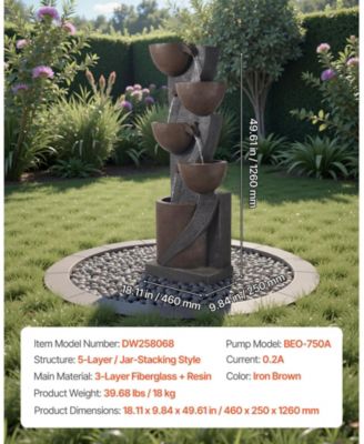Outdoor 5-Tier Jar-Shaped Water Fountain for Garden or Patio