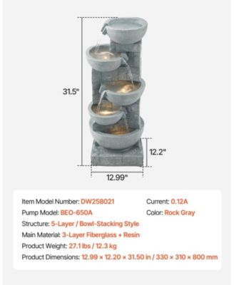 Outdoor 5-Tier Bowl-Shaped Water Fountain for Garden or Patio