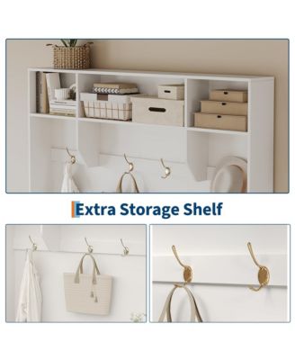 Hall Tree with Bench and Shoe Storage, 3-in-1 Farmhouse Entryway Bench with Coat Rack, 4 Hooks, 4 Shoe Cubbies & 3 Open Compartments