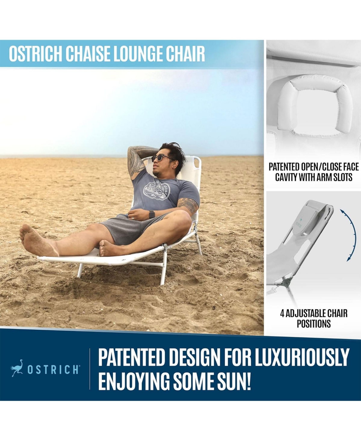 Ostrich Chaise Lounge Versatile Facedown Beach Camping Pool Tanning Chair