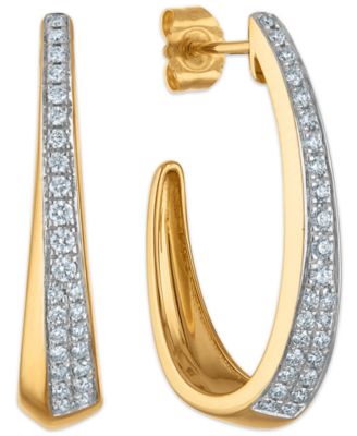 White Diamond C Hoop Earrings (0.40 ct. t.w.) in 14k Yellow Gold