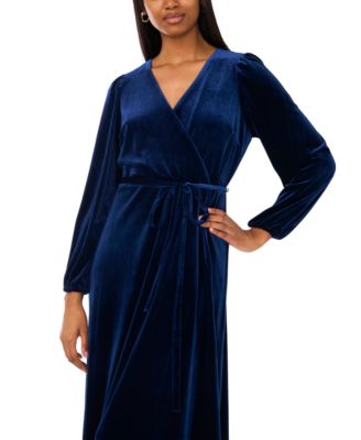 Women's Long-Sleeve Stretch-Velvet Dress