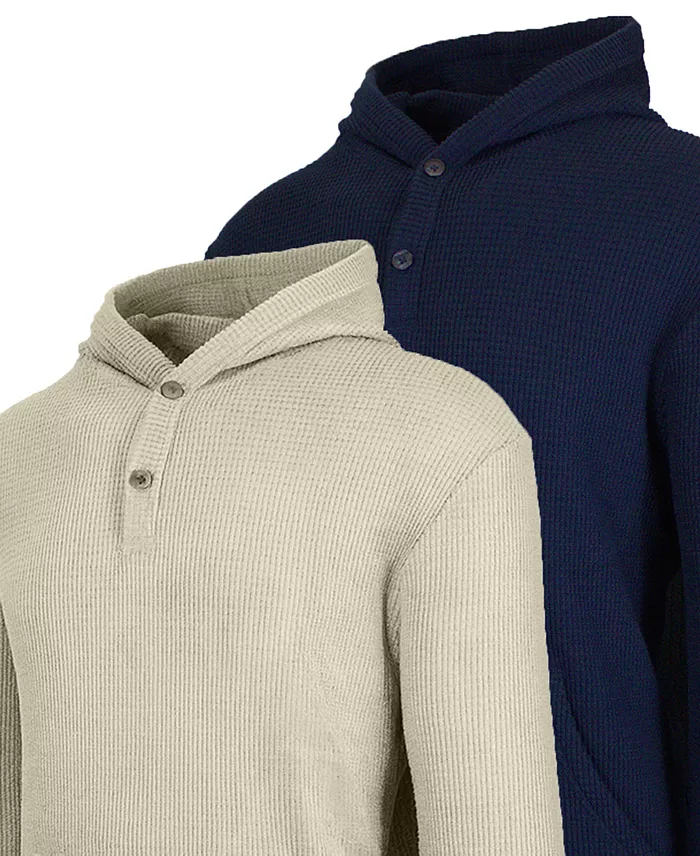 Men's Regular-Fit Waffle Knit Thermal Henley Hoodie, 2-Pack - thumbnail 6