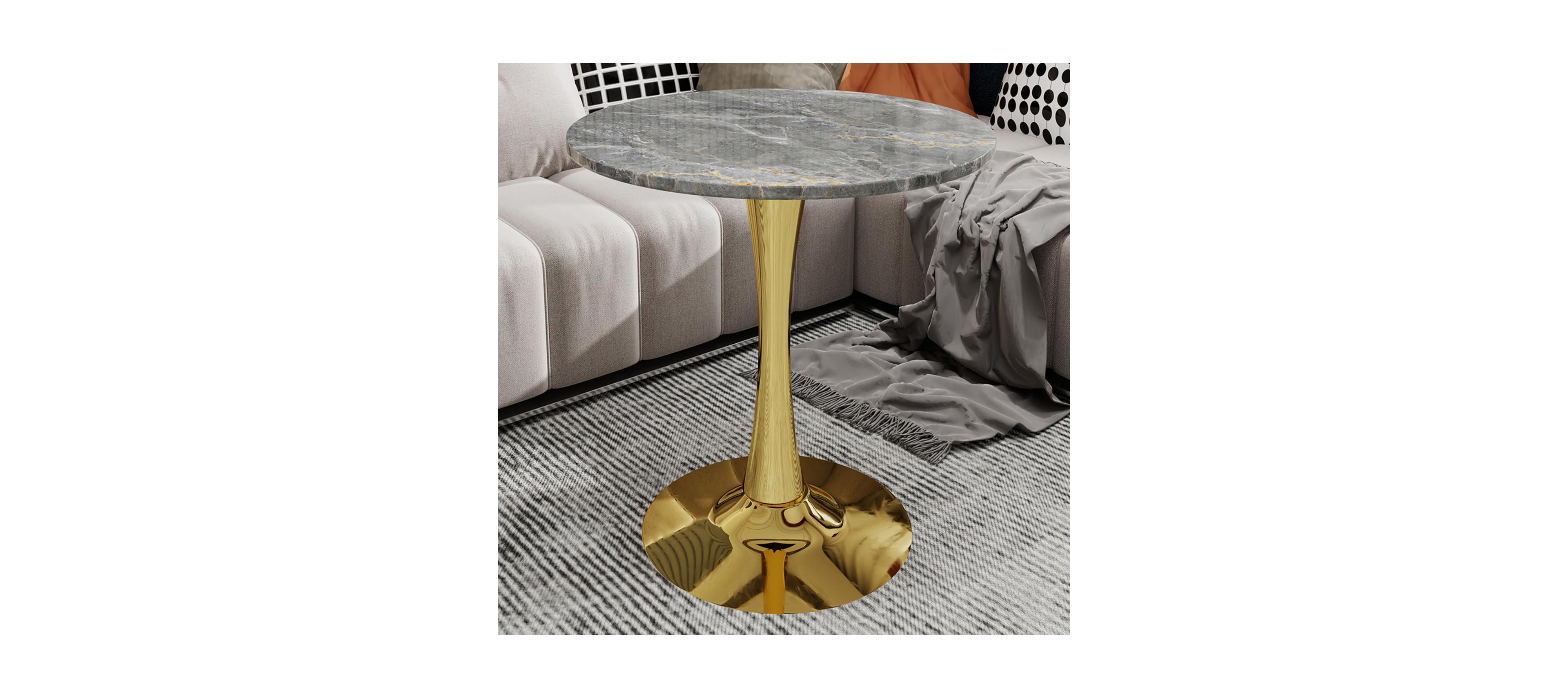 Streamdale Gold 27.6" Mid-Century Modern Dining Table with Round Marble Top