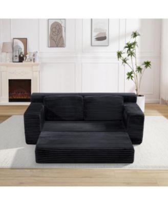 Streamdale Corduroy Cloud Double Sofa, 2-in-1 Convertible Sofa Bed, Black