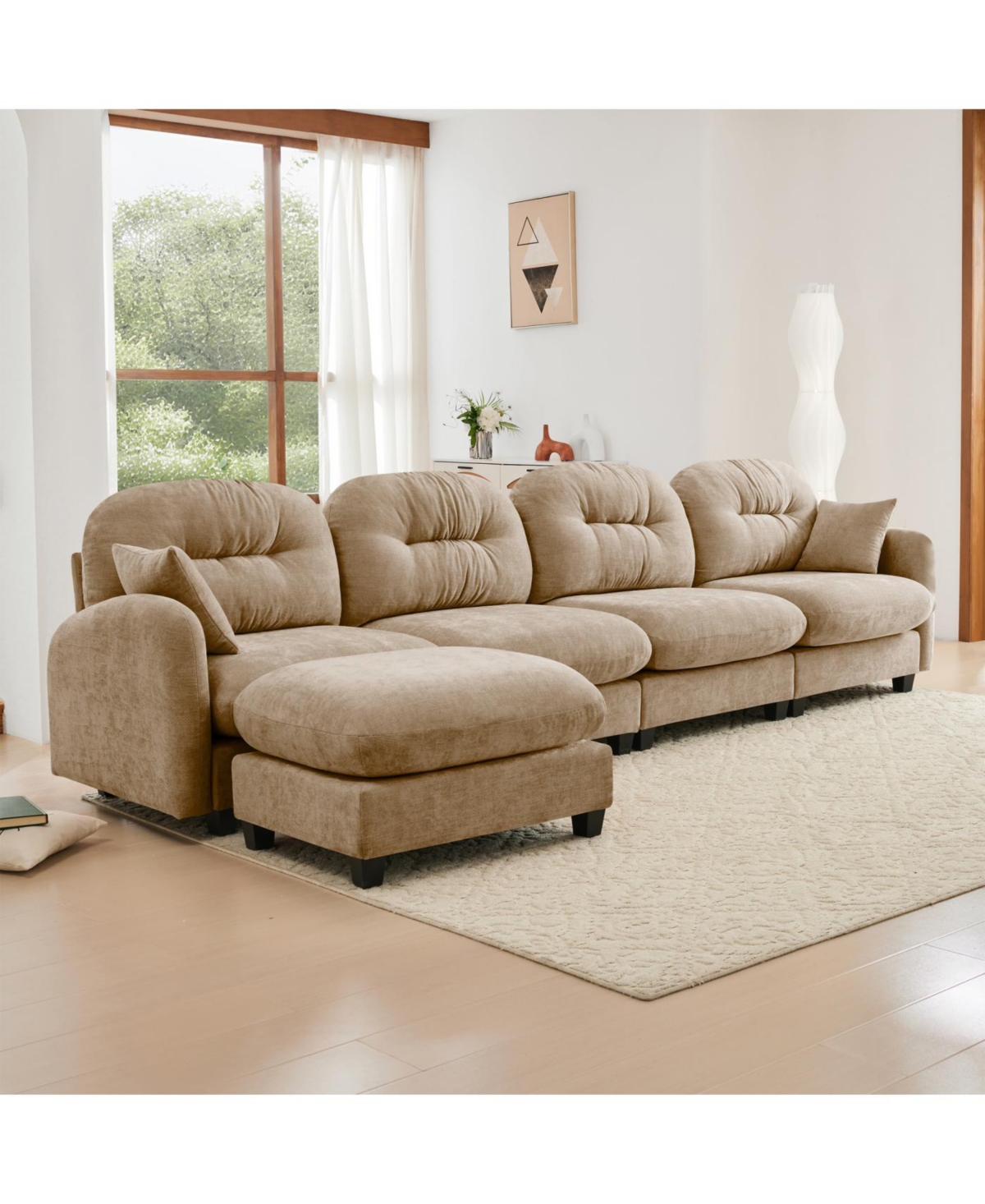 Streamdale Furniture Modular L-Shaped Chenille Couch with Ottoman, Camel